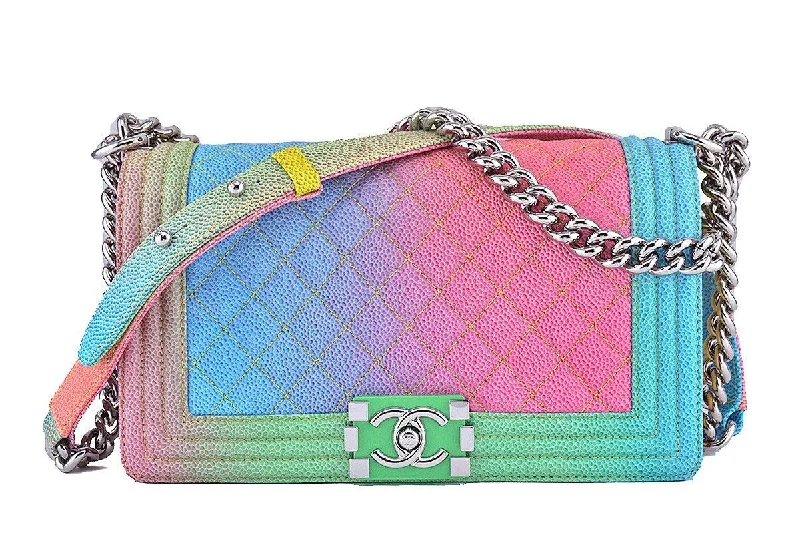 NWT 17C Chanel Boy Cuba Multicolor Rainbow Classic Flap, Medium Caviar Bag