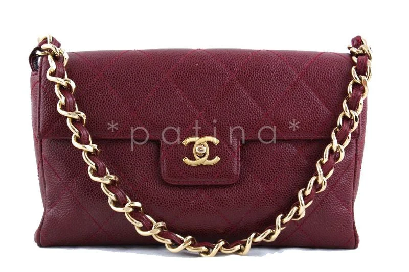 Chanel 10in. Classic Red Caviar Quilted Chunky Chain Flap Bag