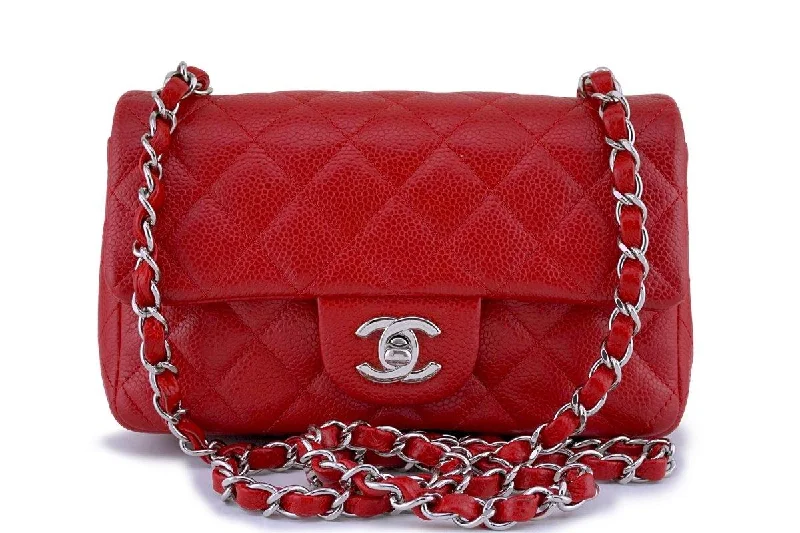 Chanel 14C Red Caviar Classic Quilted Rectangular Mini 2.55 Flap Bag SHW