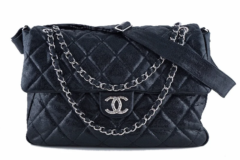 Chanel 16" Black Soft Caviar Bookbag XL Flap Tote Bag