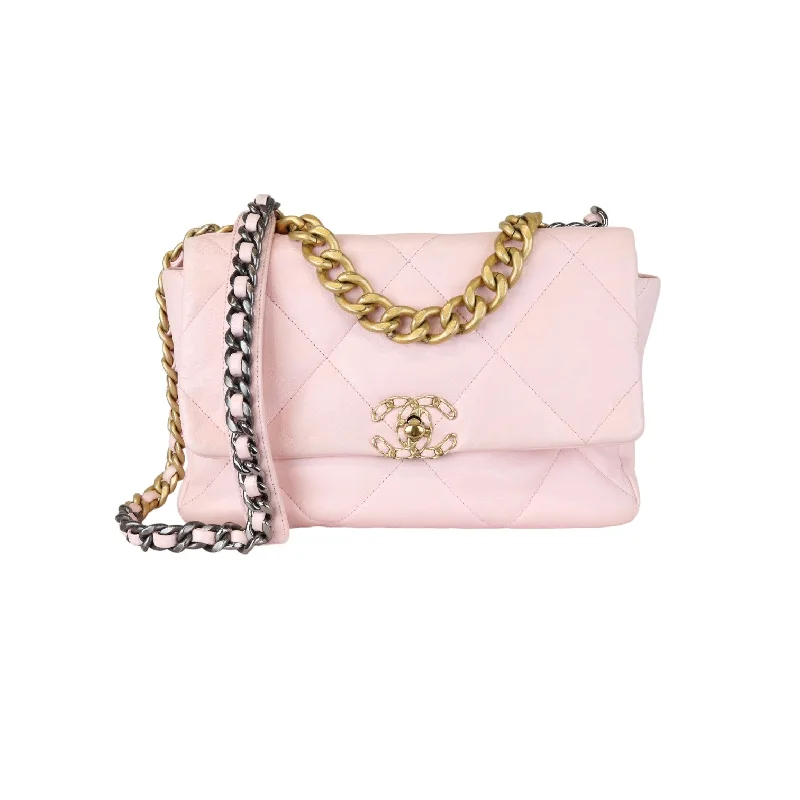 19 Flap Large Lambskin Quilted Light Pink MHW