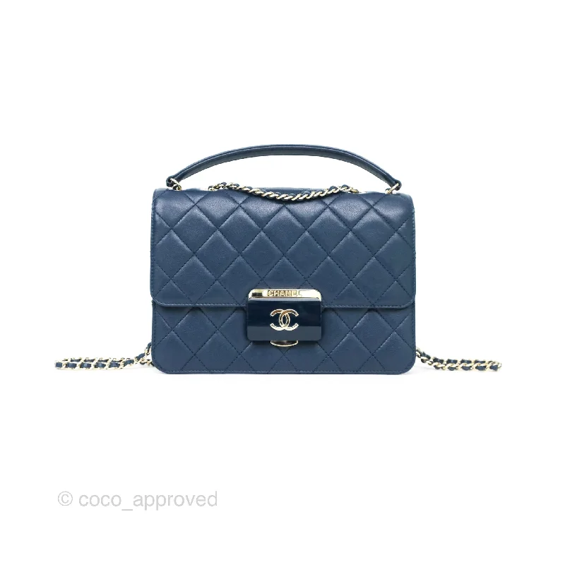 Chanel Beauty Lock Flap Bag Navy Sheepskin Aged Gold Hardware