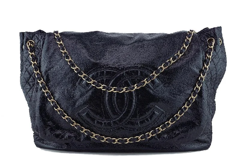 Chanel Black 18in. XXL Patent Rock & Chain Flap Bag