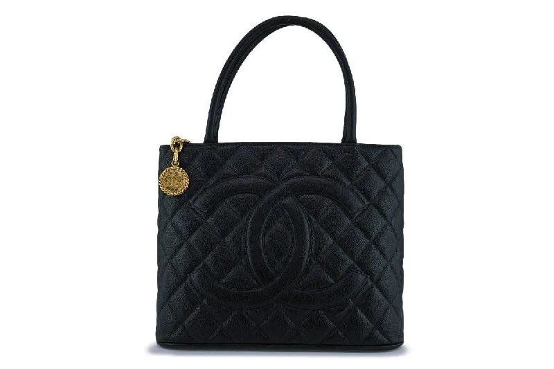 Chanel Black Caviar Classic Quilted Medallion Shopper Tote Bag GHW