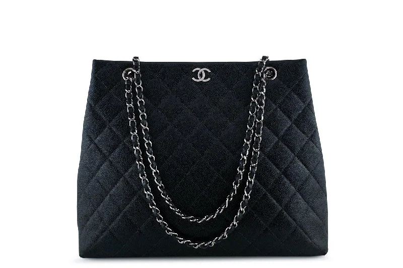 Chanel Black Caviar Classic Quilted Shopper Tote Bag SHW