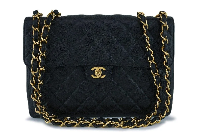 Chanel Black Caviar Jumbo Quilted Classic 2.55 Flap Bag 24k gold plated