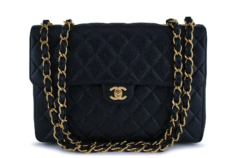 Chanel Black Caviar Jumbo Quilted Classic 2.55 Flap Bag 24k gold plated