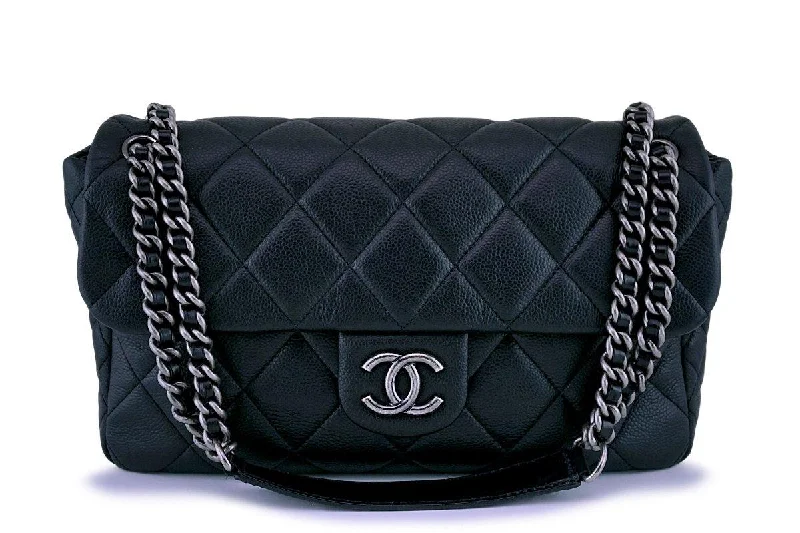 Chanel Black Caviar Jumbo-sized Quilted Flap Bag RHW