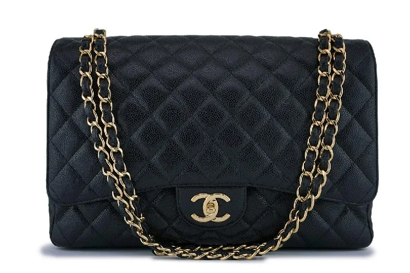 Chanel Black Caviar Maxi Quilted Classic 2.55 Jumbo XL Double Flap Bag GHW