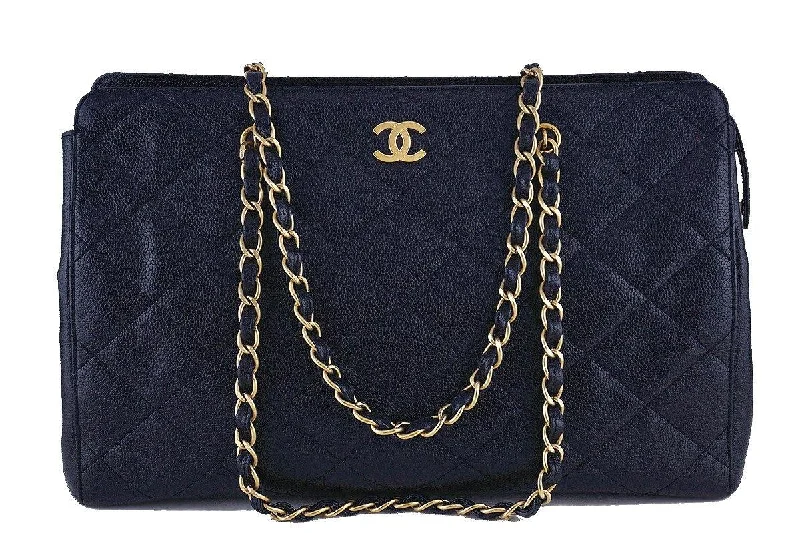 Chanel Black Caviar Quilted Large Shopper Tote Bag