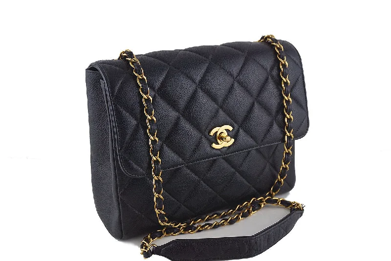 Chanel Black Caviar Square Quilted Classic Flap Bag