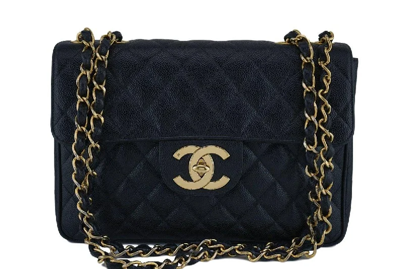 Chanel Black Caviar Vintage Jumbo Classic 2.55 Flap Bag 24k GHW