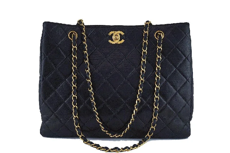 Chanel Black Classic Quilted Shopper Tote Bag 24k Gold Plated