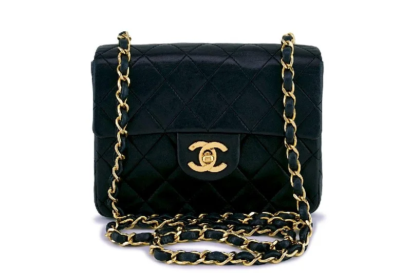 Chanel Black Classic Quilted Square Mini 2.55 Flap Bag 24k Gold Plated