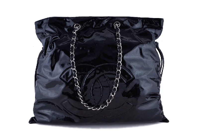 Chanel Black Jumbo Patent Bon Bons Shopper Tote Bag