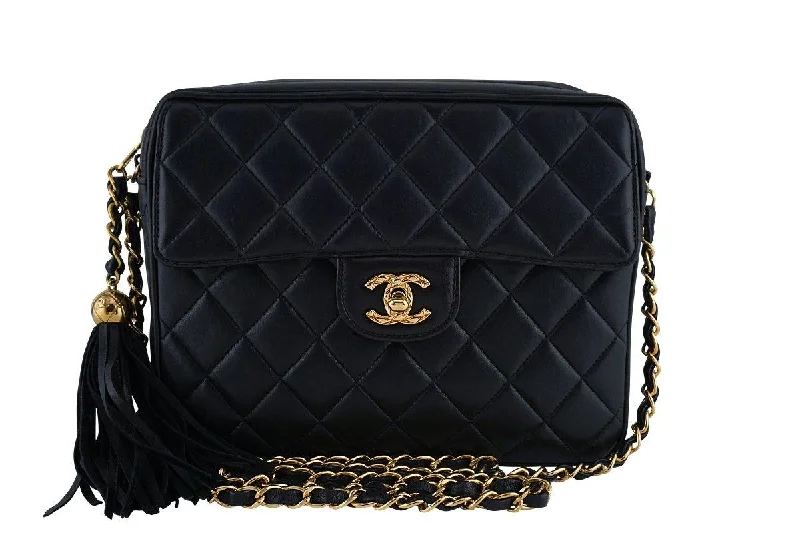 Chanel Black Lambskin Classic "Flap" Camera Case CC Bag