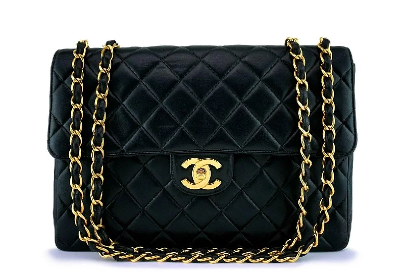 Chanel Black Lambskin Jumbo Quilted Classic 2.55 Flap Bag 24k GHW