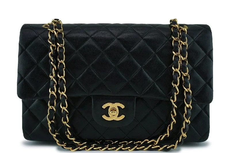 Chanel Black Lambskin Medium Classic Double Flap Bag 24k Gold Plated