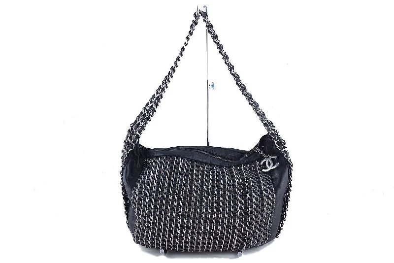 Chanel Black Luxe Soft Lambskin Chains Hobo Tote Bag