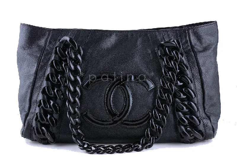 Chanel Black Luxury Modern Resin Chain Jumbo Shopper Tote Bag