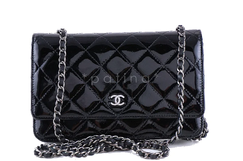 Chanel Black Patent Classic Quilted WOC Wallet on Chain Flap Bag