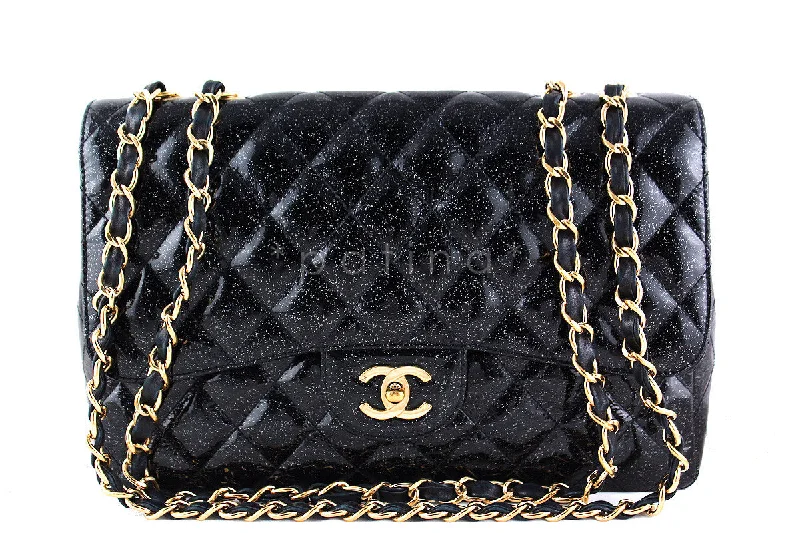 Chanel Rare Glitter Patent Black Jumbo 2.55 Classic Flap Bag