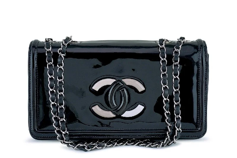 Chanel Black Patent Lipstick Ligne Shoulder Flap Bag