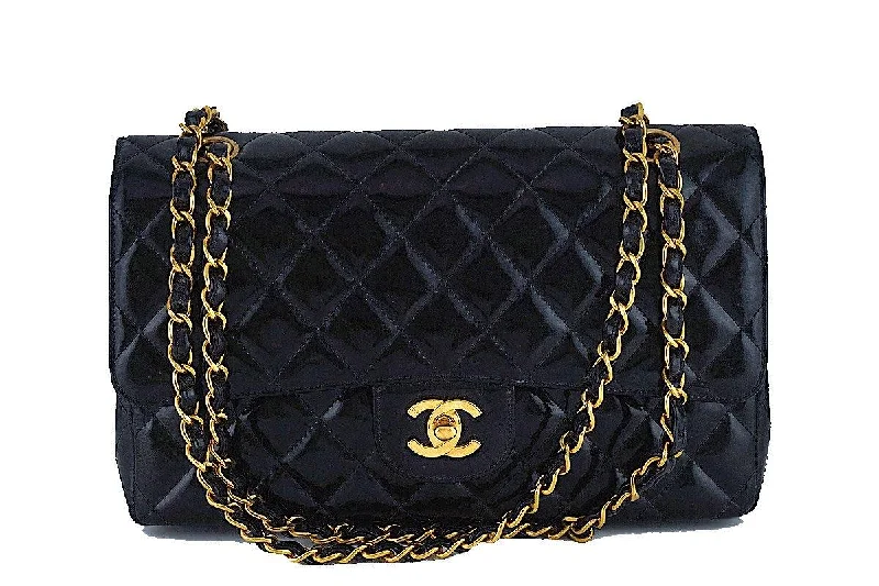 Chanel Black Patent Quilted Classic Medium 2.55 Double Flap Bag