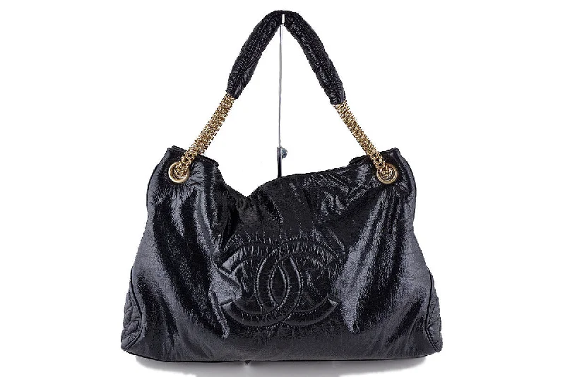 Chanel Black Patent Rock & Chain Large XL Cabas Bag