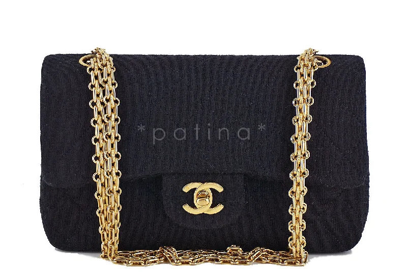 Chanel Black Quilted Jersey Classic 2.55 Medium Double Flap Bag