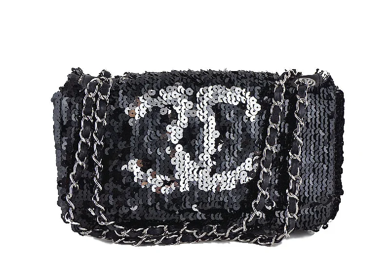 Chanel Black/Silver LIMITED Summer Nights Sequins Reversible Flap Bag