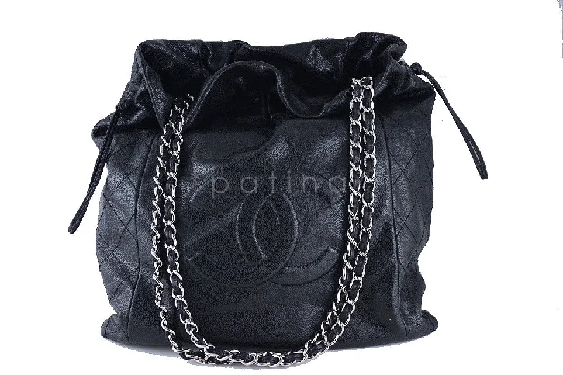 Chanel Black Soft Caviar Large Logo Tote Bag