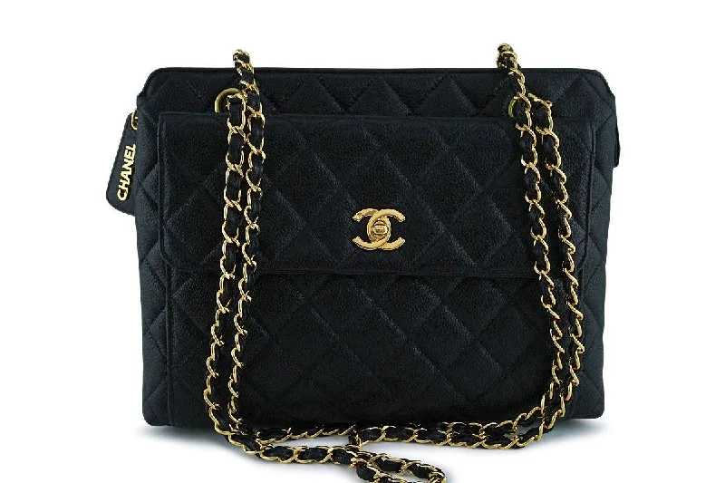 Chanel Black Vintage Caviar Classic Flap Shopper Tote Bag