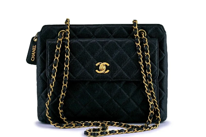 Chanel Black Vintage Caviar Classic Quilted Flap Shopper Tote Bag