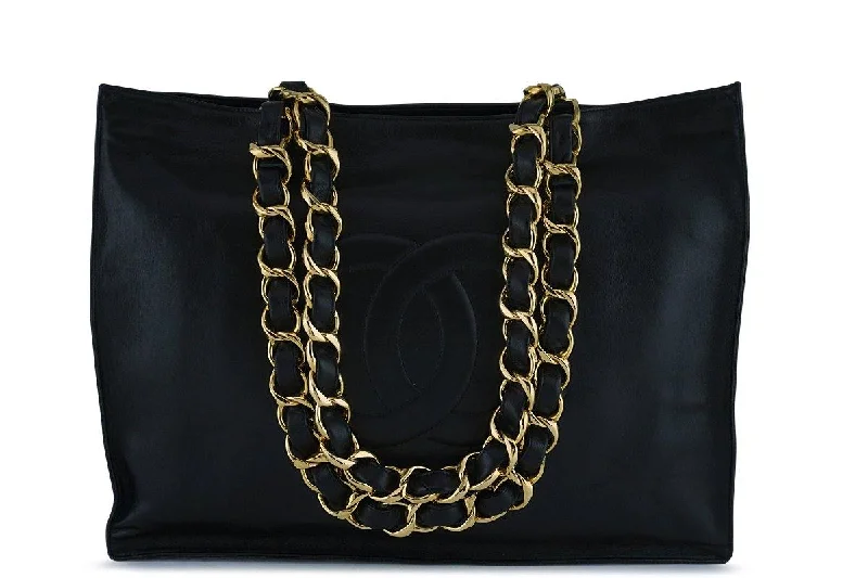 Chanel Black Vintage Chunky Chain Shopper Tote Bag 24k Gold Plated