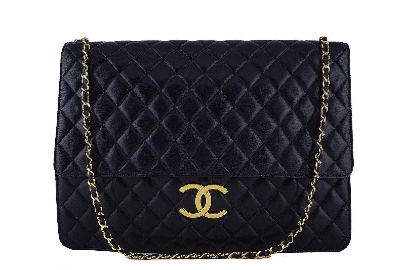 Chanel Black XXL Lambskin Classic Vintage Timeless Flap Bag