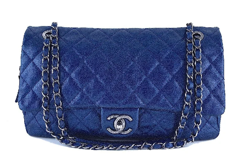 Chanel Blue Caviar Iridescent/Metallic Jumbo-sized Classic Easy Flap Bag