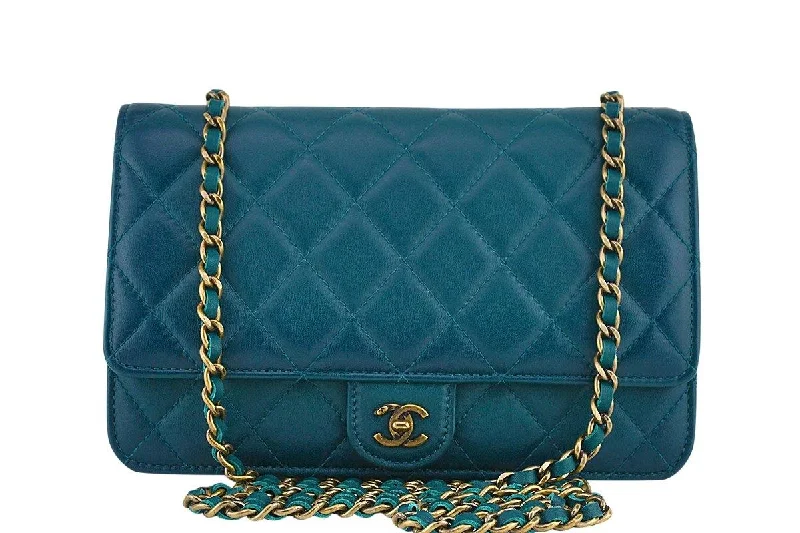 Chanel Blue-Green Classic Quilted WOC Wallet on Chain Flap Bag