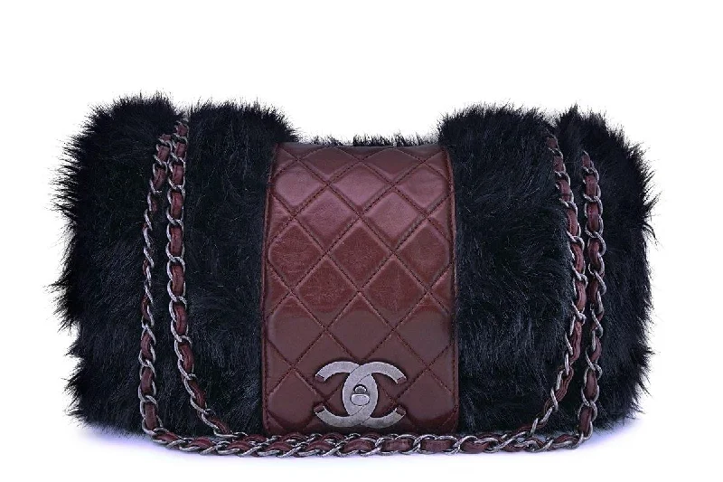 Chanel Burgundy Maxi XL Jumbo Quilted Classic Fantasy Fur Flap Bag