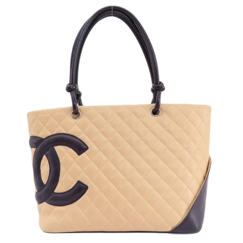 Pre-Loved CHANEL Cambon Line Tote Bag Beige Black