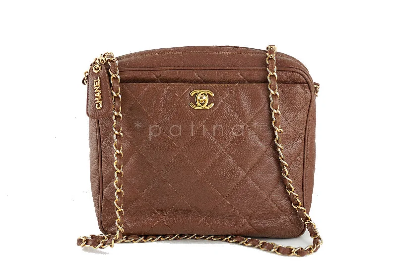 Chanel Camel Vintage Caviar Classic 2.55 Camera Case Bag