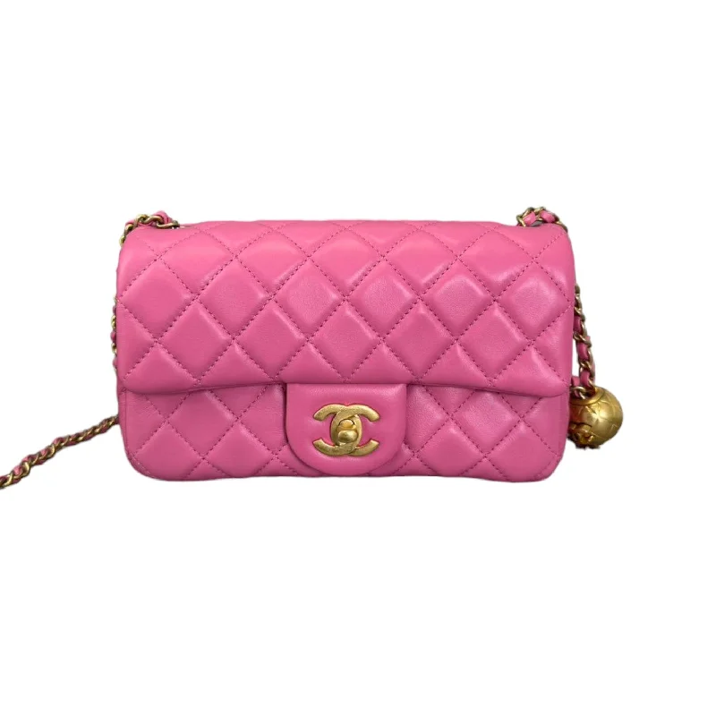 CC Pearl Crush Mini Rectangular Flap Lambskin Pink GHW