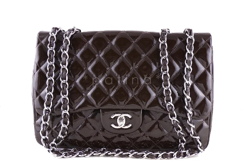 Chanel Chocolate Brown Patent Jumbo Classic Flap 2.55 Bag