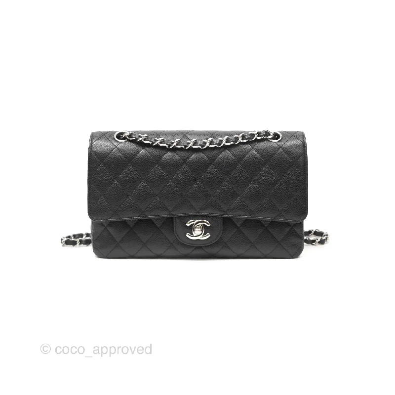 Chanel Classic M/L Medium Flap Quilted Black Caviar Silver Hardware