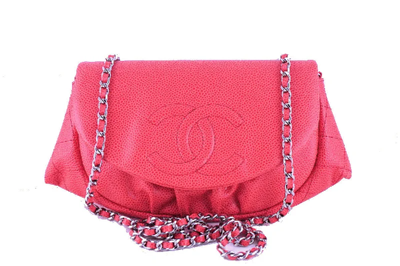 Chanel Coral Pink Caviar Half Moon WOC Wallet on Chain Purse Bag