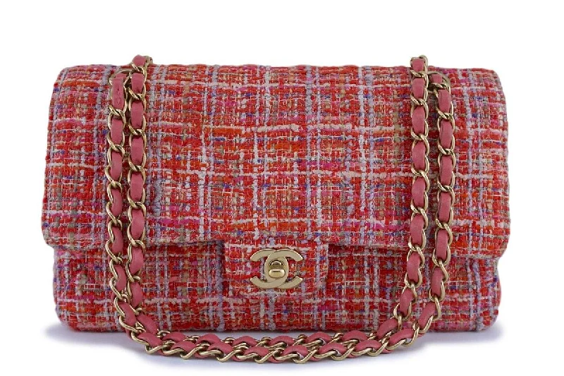 Chanel Coral Red Tweed Medium Classic 2.55 Flap Bag