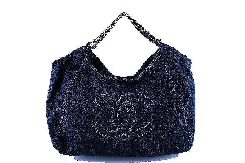 Chanel Dark Blue Denim XL Giant Coco Cabas Tote Bag