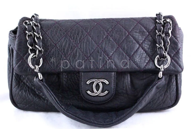 Chanel Dark Purple Jumbo Pebbled Classic Flap Bag