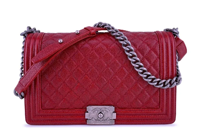 Chanel Dark Red Boy Classic Flap Medium Caviar Bag RHW