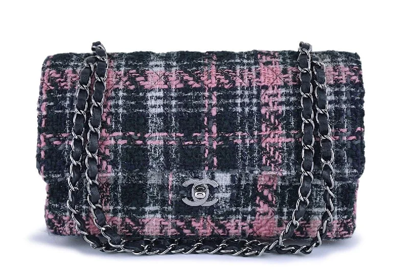 Chanel Gray Pink Tweed Medium Classic 2.55 Double Flap Bag